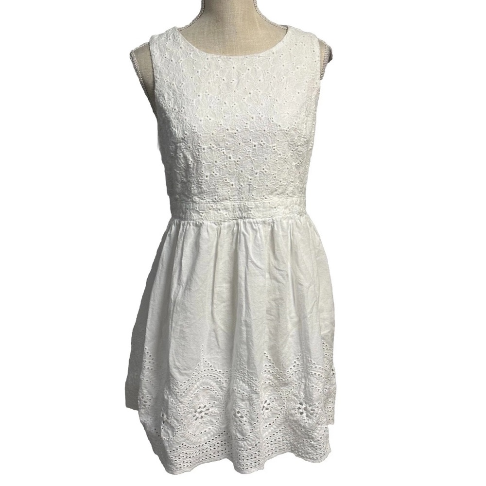 Forever 21 White Sleeveless Cotton Eyelet Dress Size Large Fully Lined